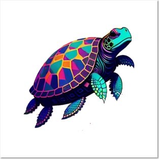 Psychedelic Six-Fin Sea Turtle Posters and Art